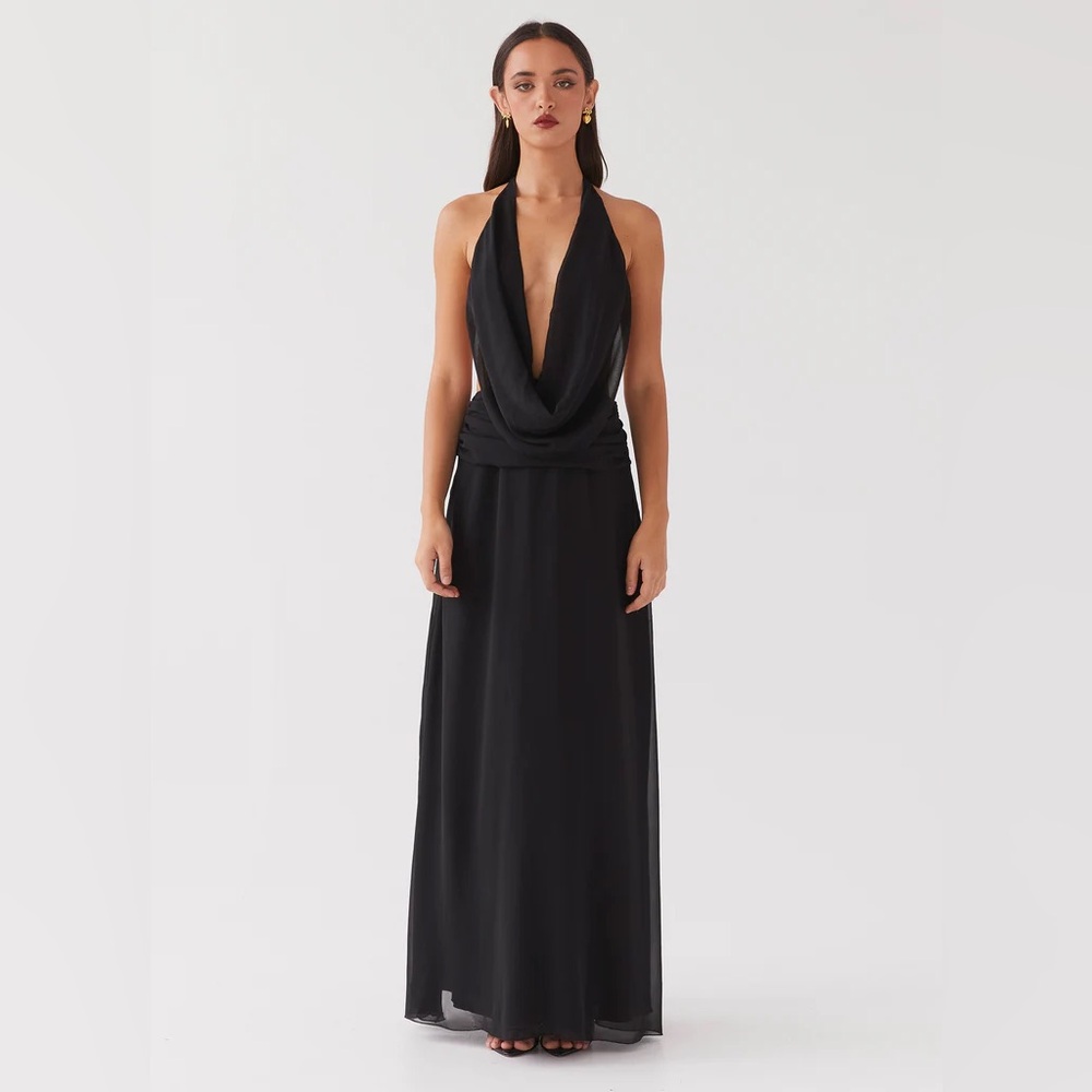Peppermayo Elysa Chiffon Halter Maxi Dress in Black